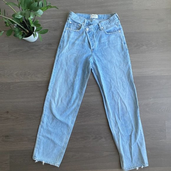 Agolde Denim - AGOLDE Blue High-Waisted Criss Cross Upsized Jeans in Wash "Suburbia"